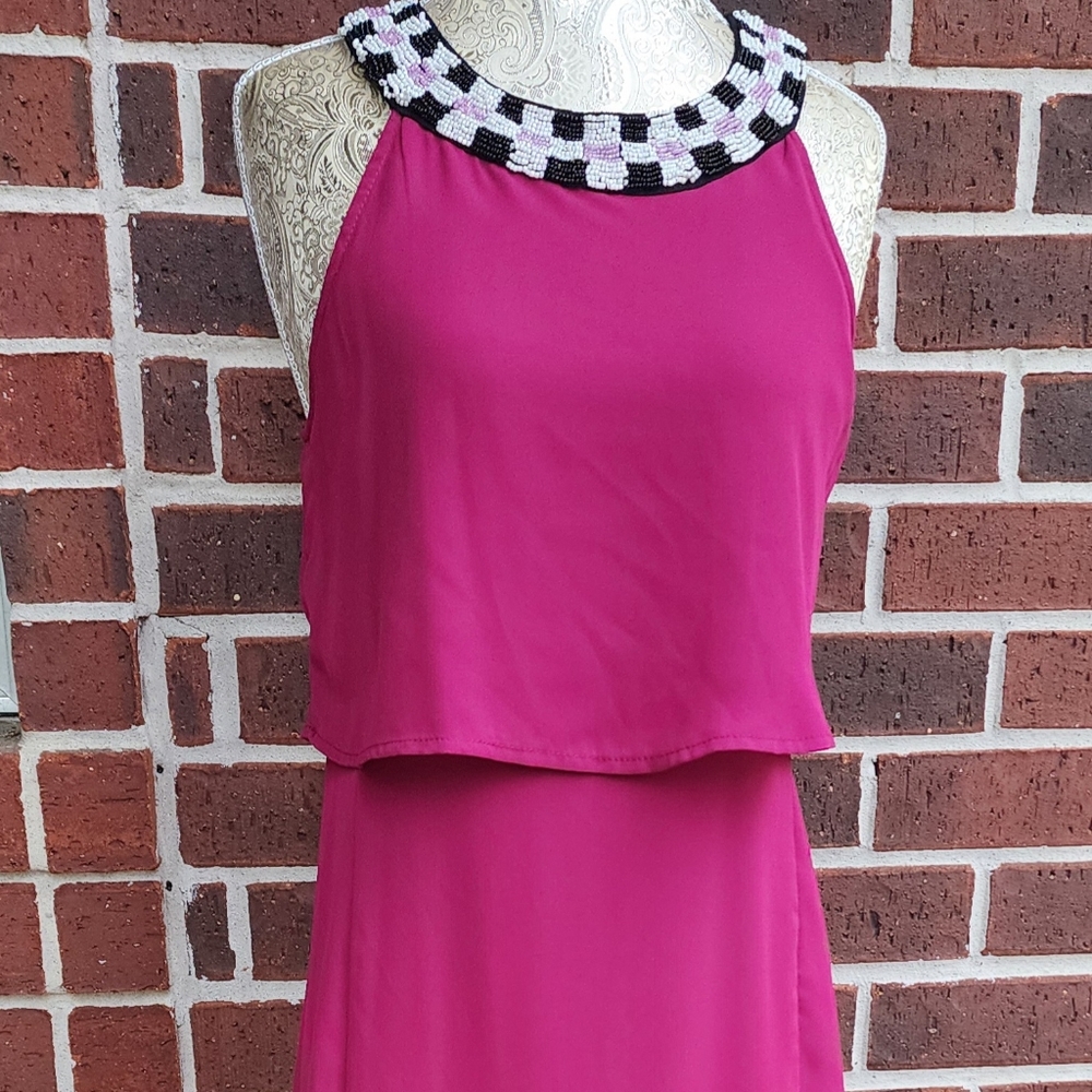 Willa beaded neckline long chiffon dress with slits in front